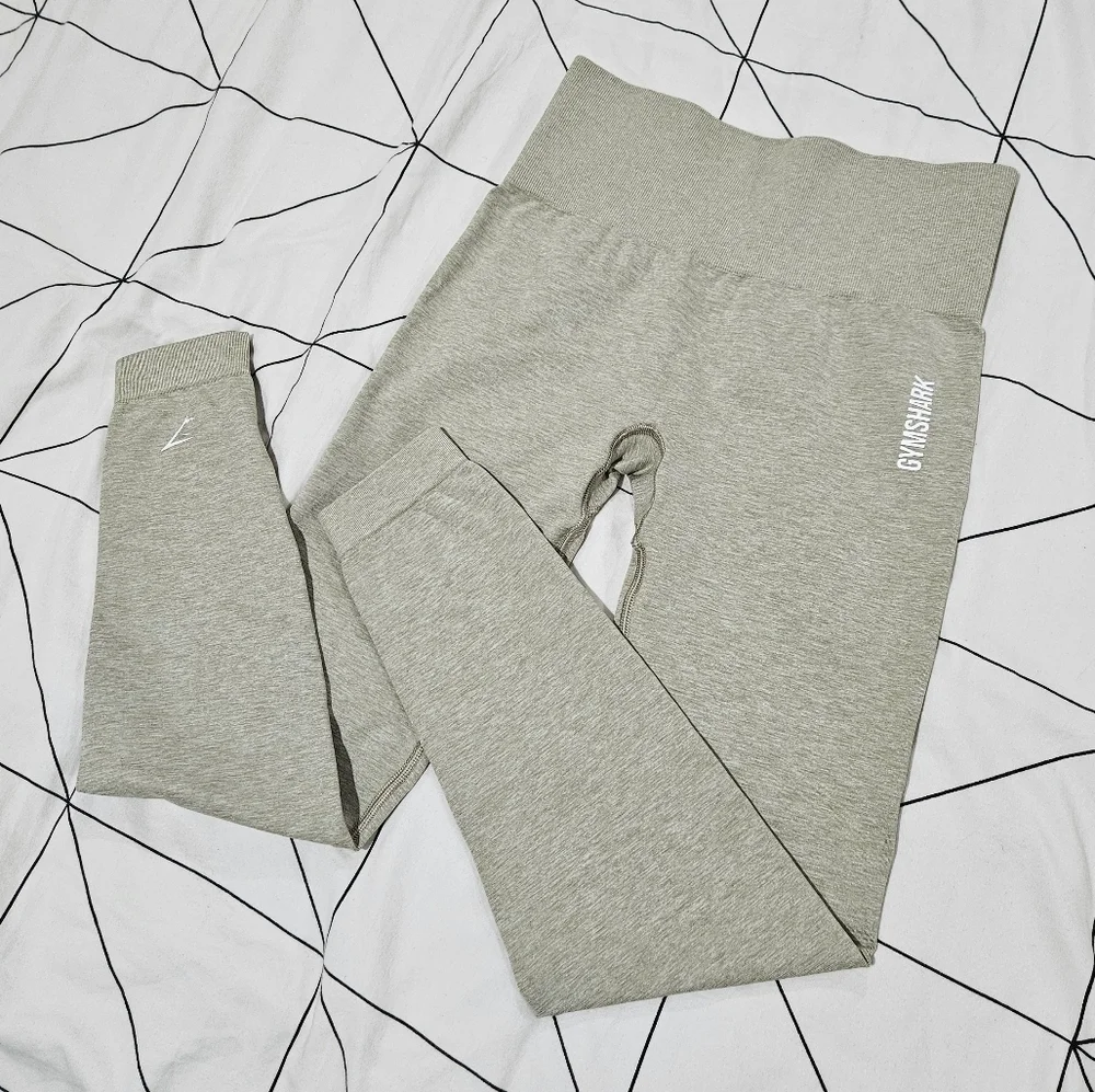 GYMSHARK Adapt Marl Seamless Leggings Moss Grey Beige Size Small - Picture 4 of 11